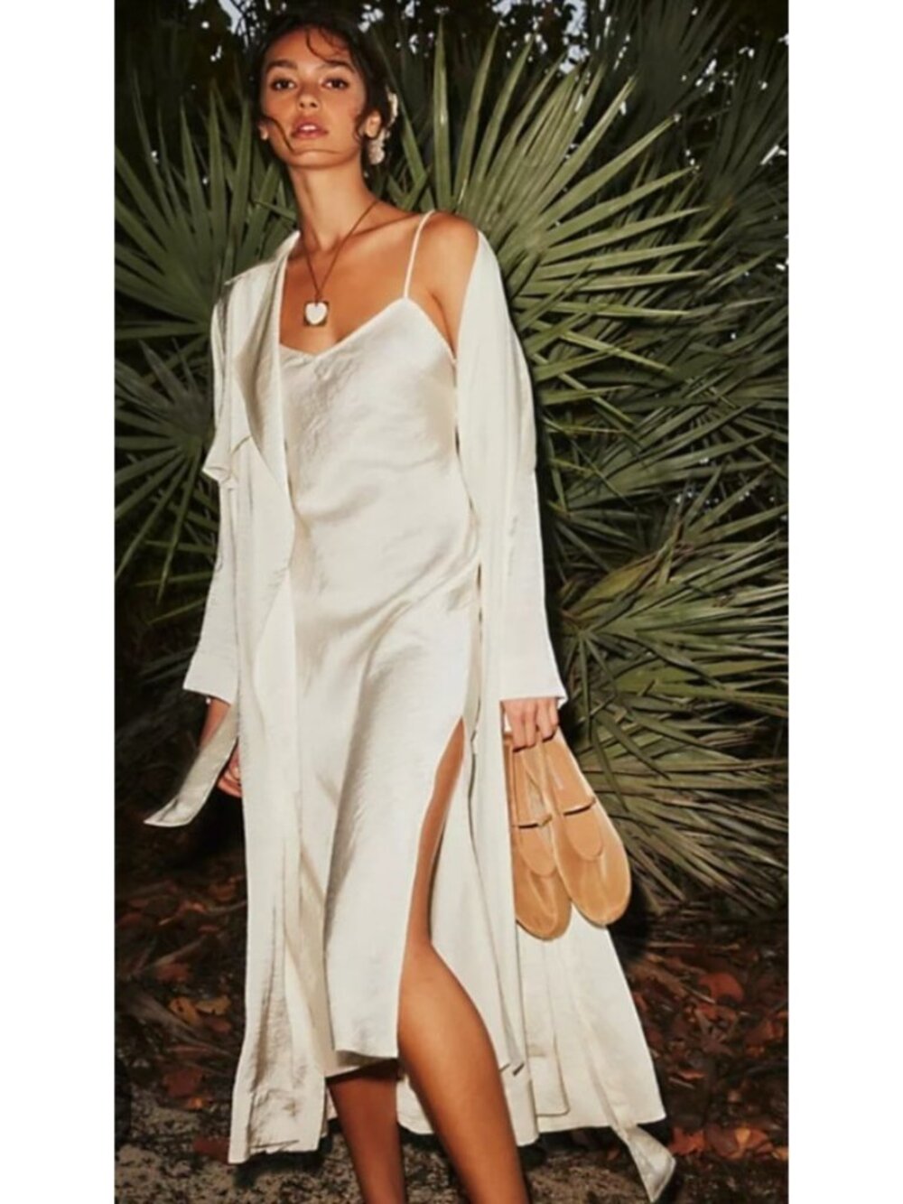 NWT Free People Mona Co-Ord Ivory Satin Slip Midi Dress Size S/P